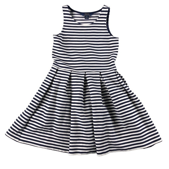Polo Ralph Lauren Other - Polo Ralph Lauren Girls Large Sz12/14 Navy White Nautical Stretch Pleated Dress